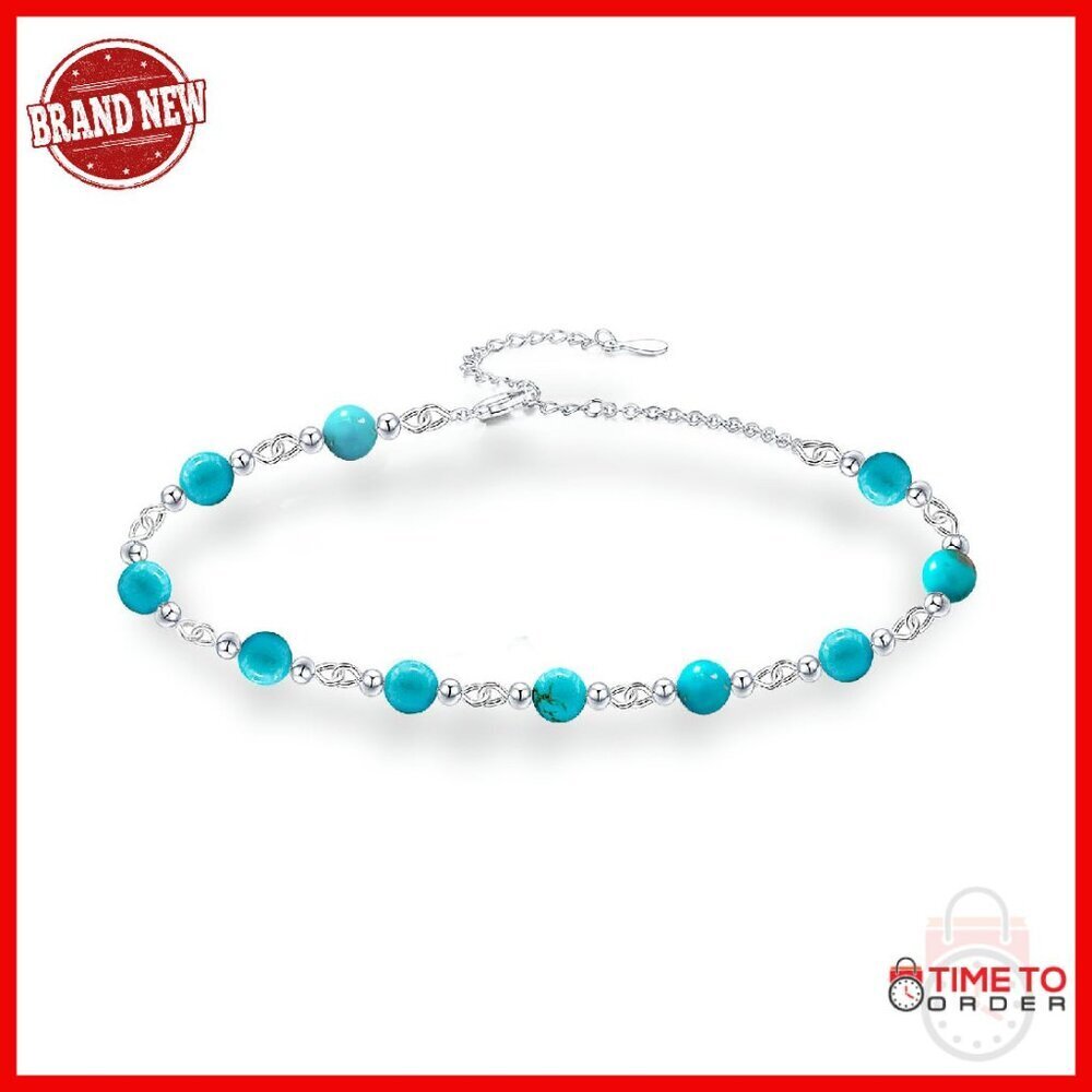 Sterling Silver Adjustable Bead Bracelet Genuine Turquoise Gemstone